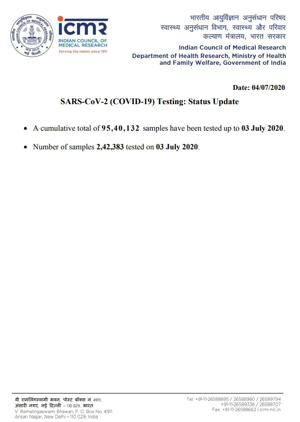 india coronavirus samples tested details 