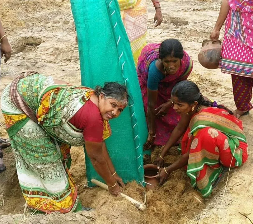  village women's who are Poured the water to grow the trees in pudukottai 