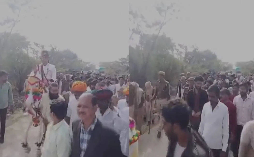 Dalit youth arrives on horseback with police protection for Villagers struggle