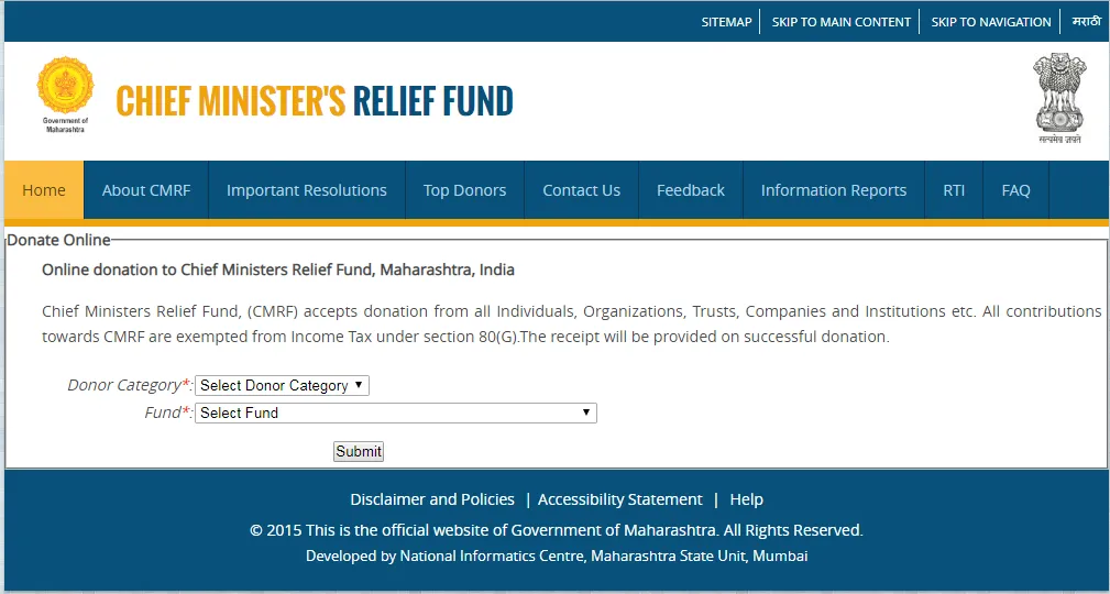MAHARASHTRA RAIN FLOODED AFFECTED PEOPLES CHIEF MINISTER'S RELIEF FUND DONATE