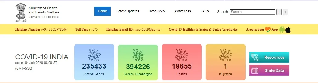india coronavirus ministry of health and family welfaare 