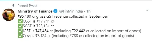 ministry of finance has been announced sep gst tax amount 