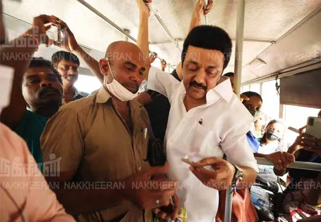 Chief Minister MK Stalin traveling with the public in a government bus!