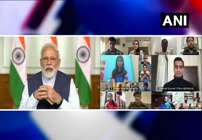  pm narendra modi discussion with sports players video conference 