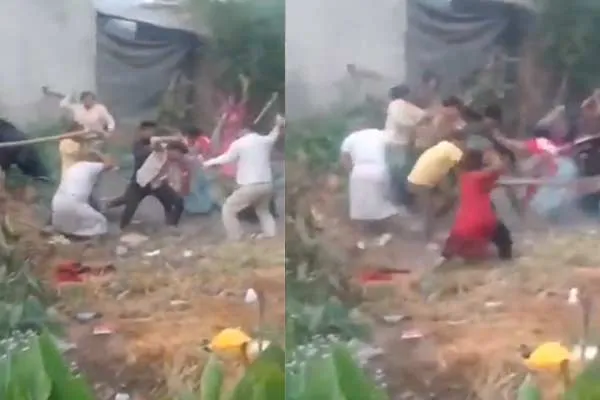 Incident of people taking turns beating each other with sticks in uttar pradesh