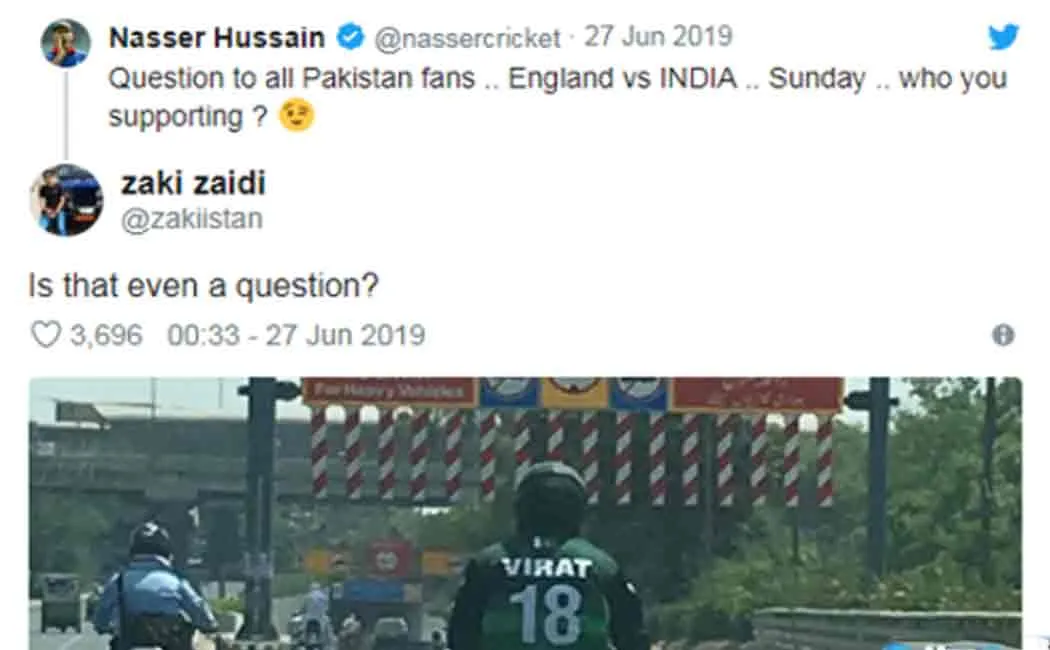 pakistan fans supports india for the match against england