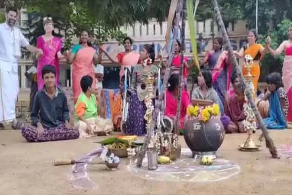 foreigners celebrated in pongal festival at  ariyalur district 