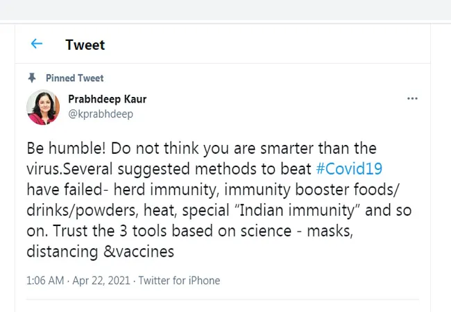 doctor prabhdeep kaur tweet coronavirus prevention 