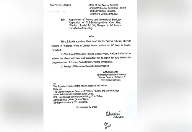 madurai central prison warden transfer 