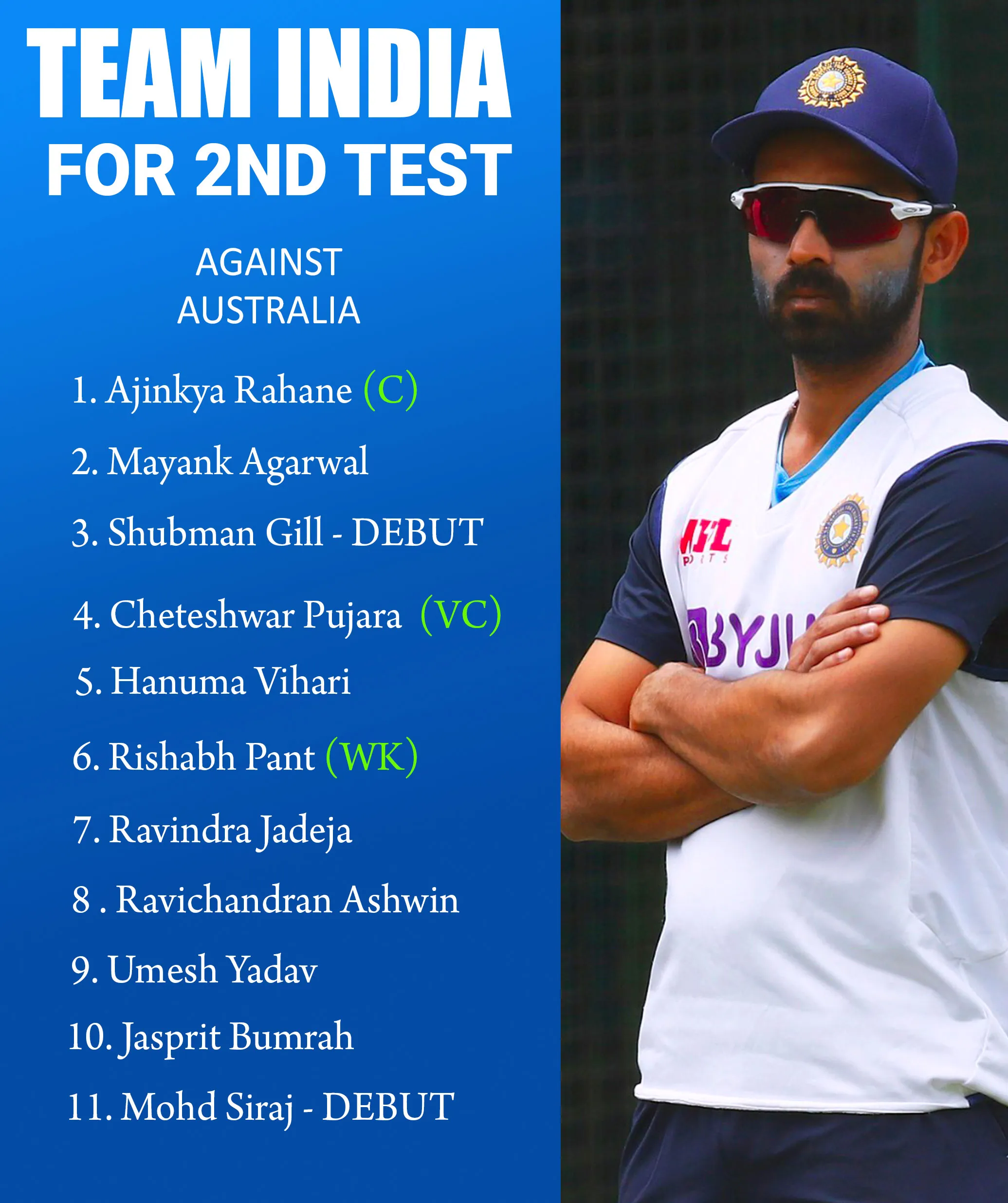 india vs australia 2nd test match bcci announced 
