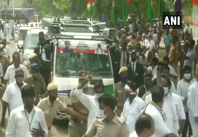 Congress leader Rahul Gandhi arrives in Coimbatore on a three-day visit to the state