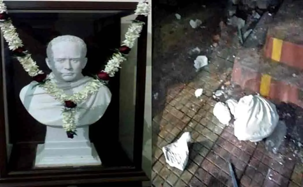 modi and mamata banerjee promise to fix the statue of vidyasagar