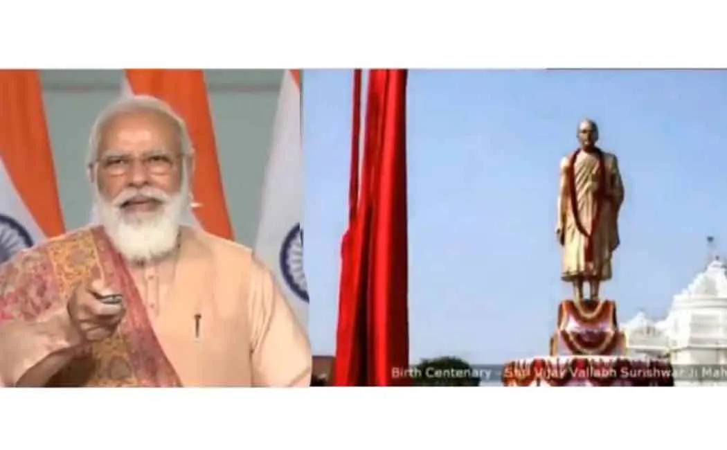 pm unveils statue of peace in rajasthan