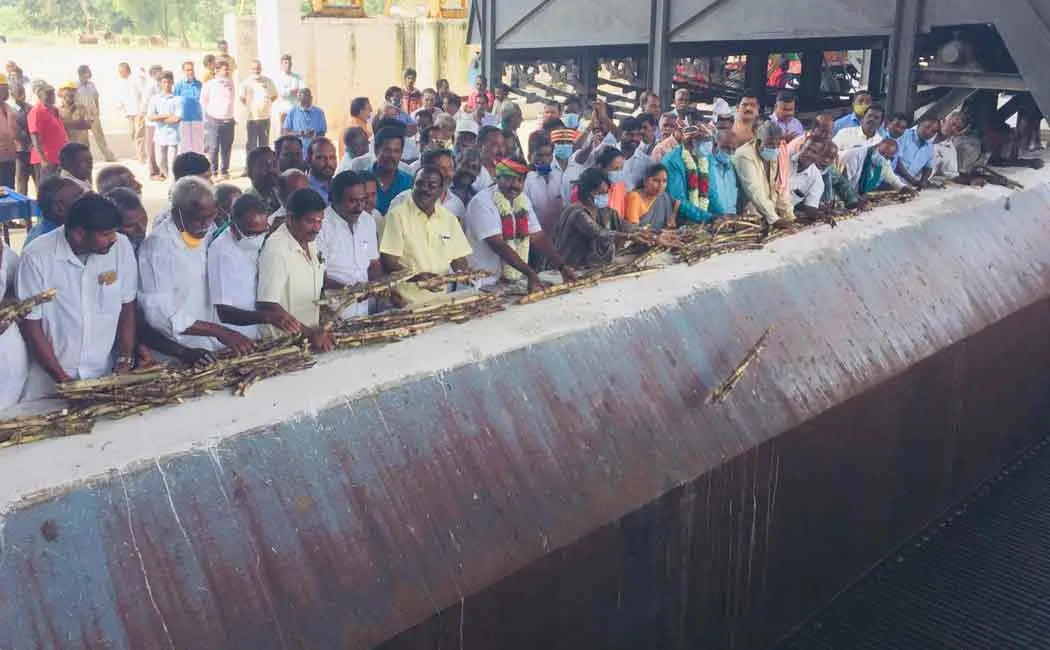 District Collector starts sugarcane crushing