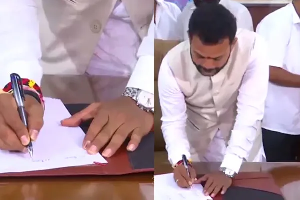 The Union Minister took charge by writing 'Om Shri Ram' 21 times!