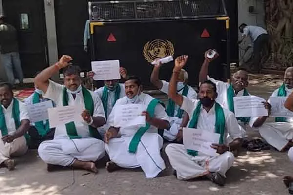 Tamil Nadu farmers struggle  in front of UN Information Center ..!