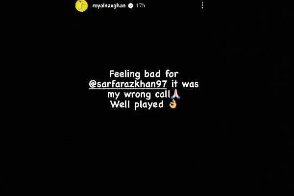 Ravindra Jadeja insta story for sarfaraz khan