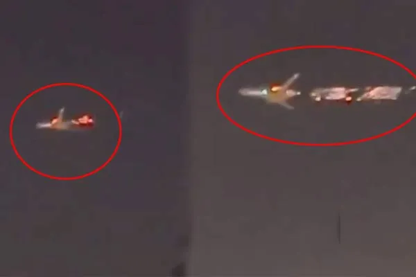 American plane caught fire in mid-air