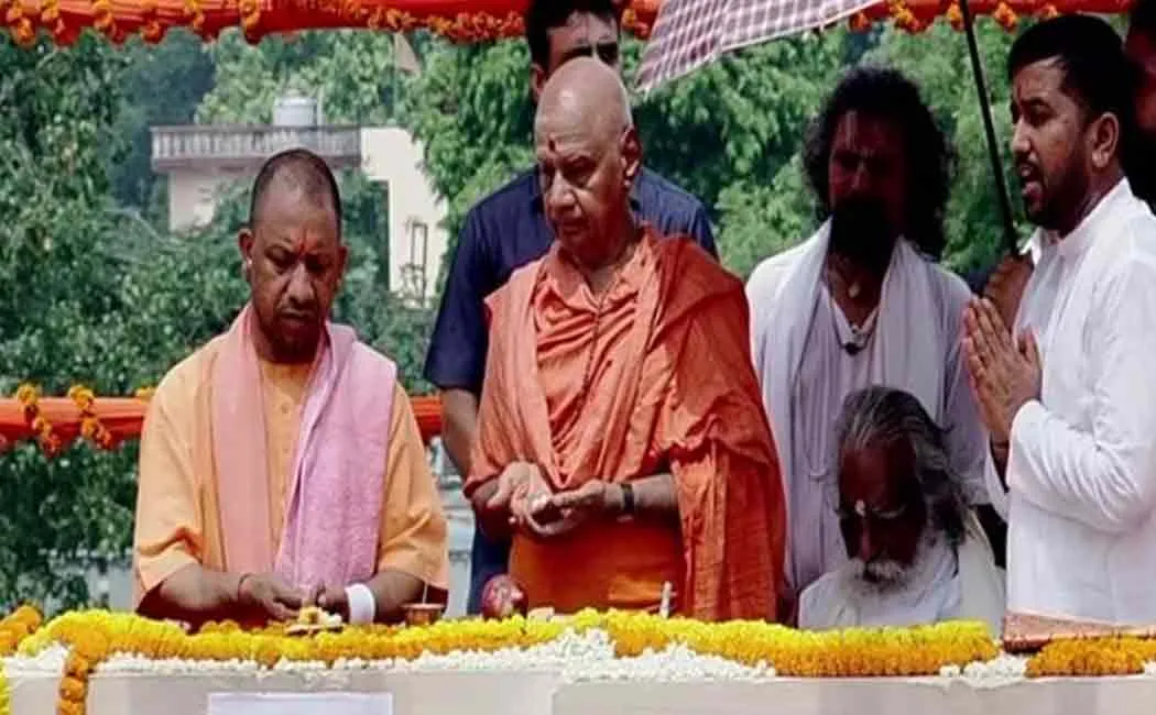 Chief Minister Adityanath lays foundation stone for Ayodhya Ram Temple sanctuary