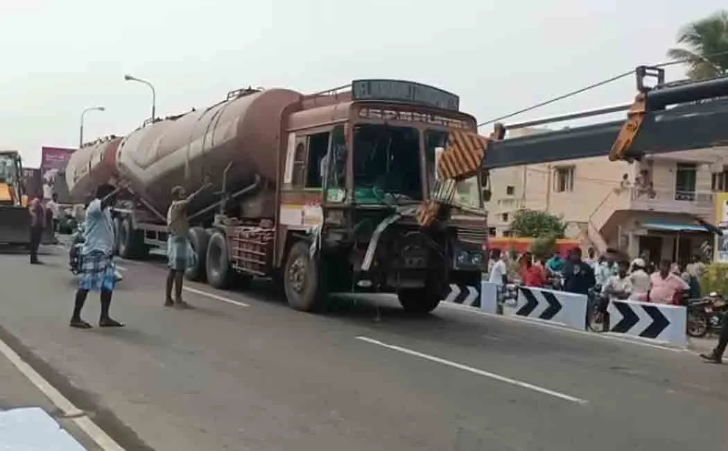 Cement truck - car head-on accident 