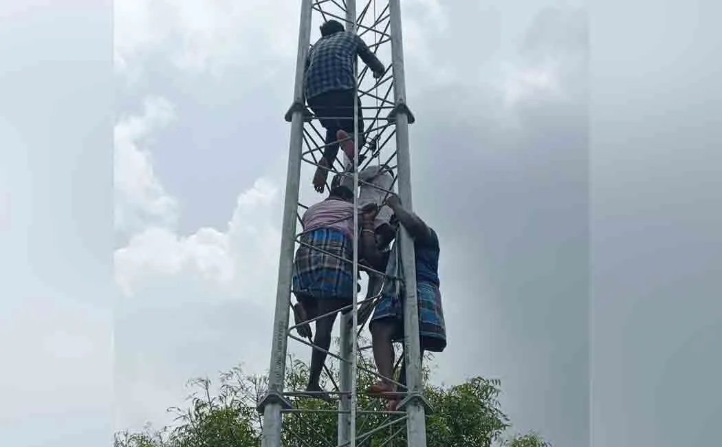 People on cellphone tower 