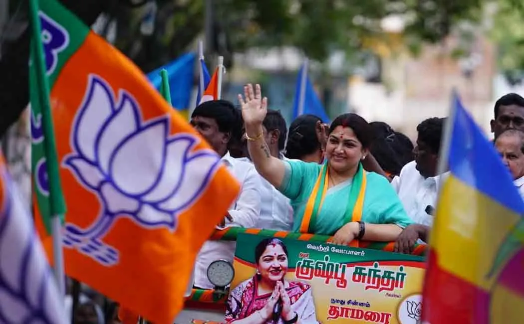 Thousand lights BJP candidate Kushboo's sticker in water bottle 