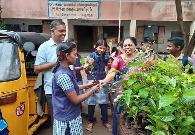 dindigul govt school teacher trees donated have in students 