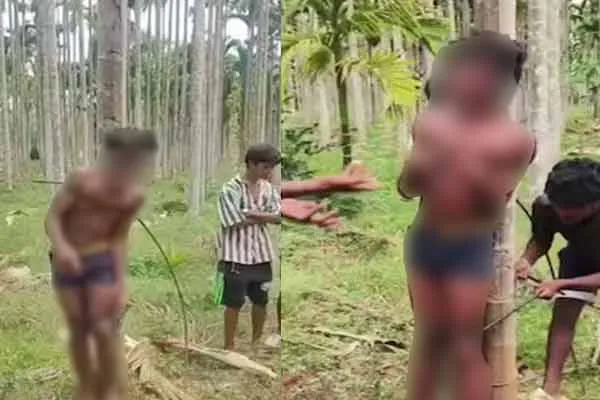 A tribal boy was tied to a tree and tortured with a ant over theft alleged by a relatives in karnataka