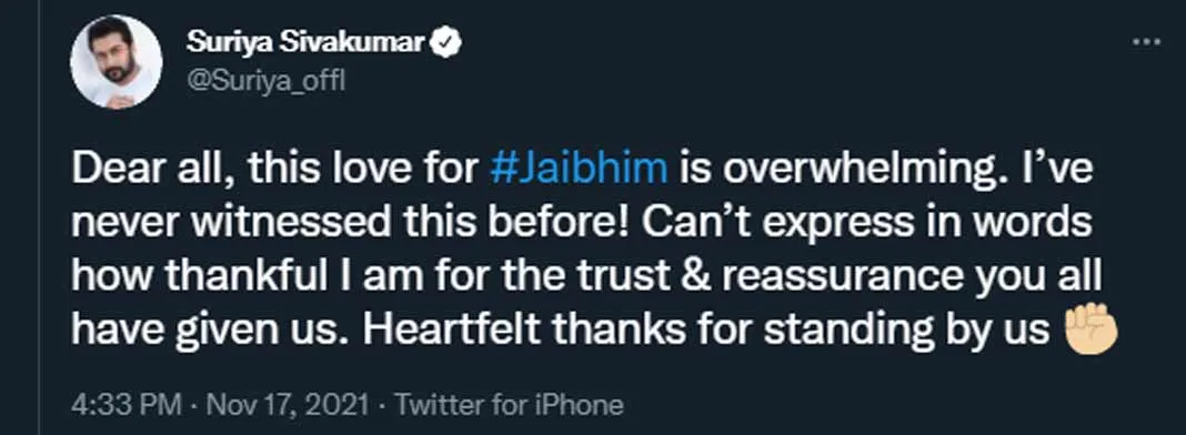 surya tweet about jai bhim issue 