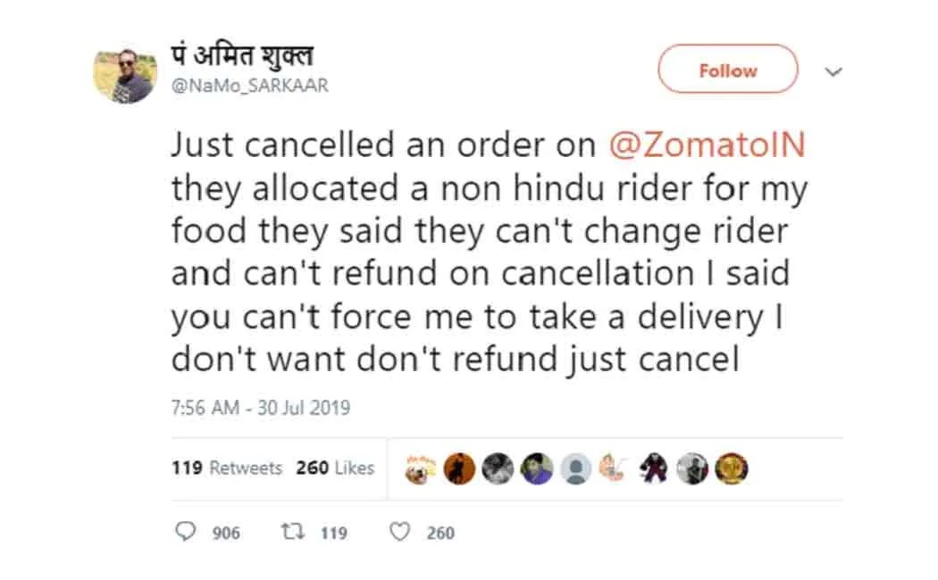 secularism seen in zomato issue 