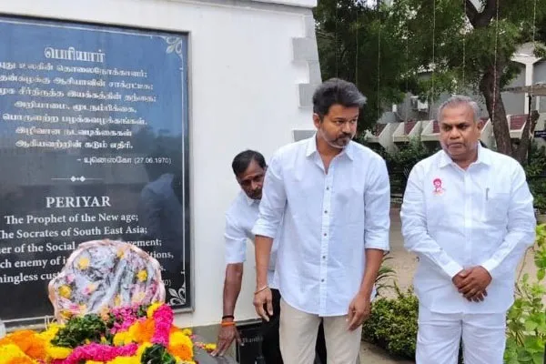 Tribute to TVK leader Vijay at Periyar Memorial