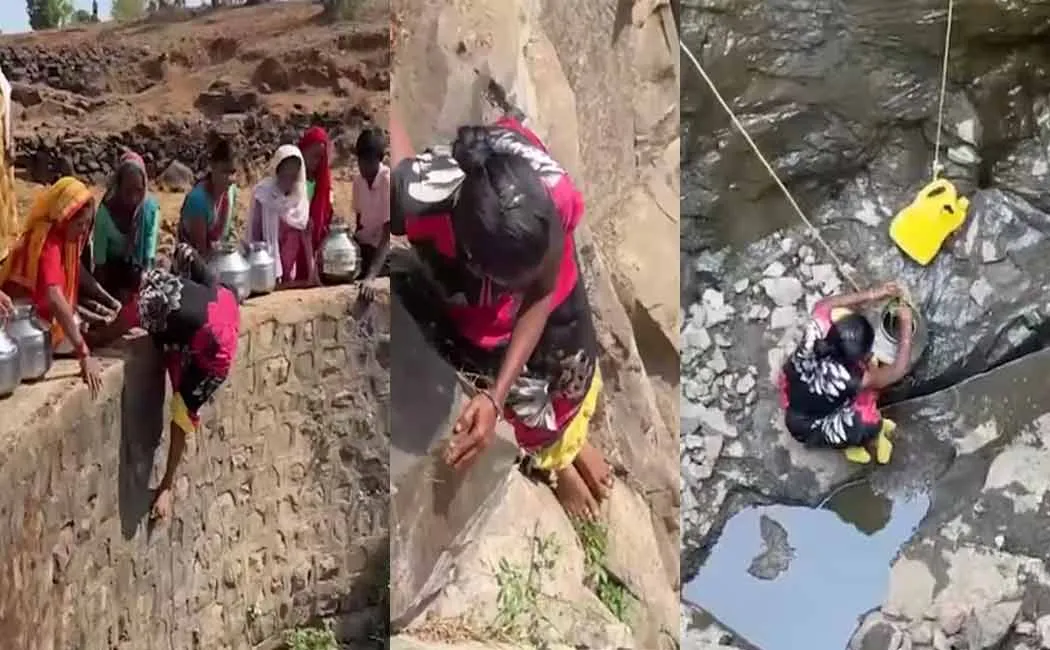  women dangerously descend into wells because of Water shortage looms large in maharashtra