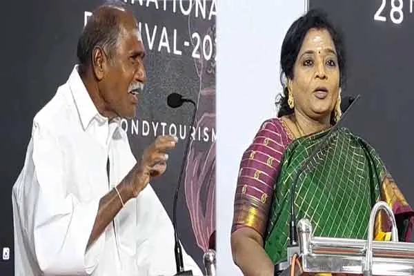 tamilisai soundararajan and rangasamy are participated in 28th international yoga festival celebration in puducherry 