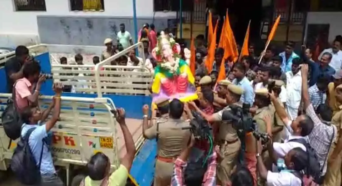 A statue of Lord Ganesha removed from Dindigul 