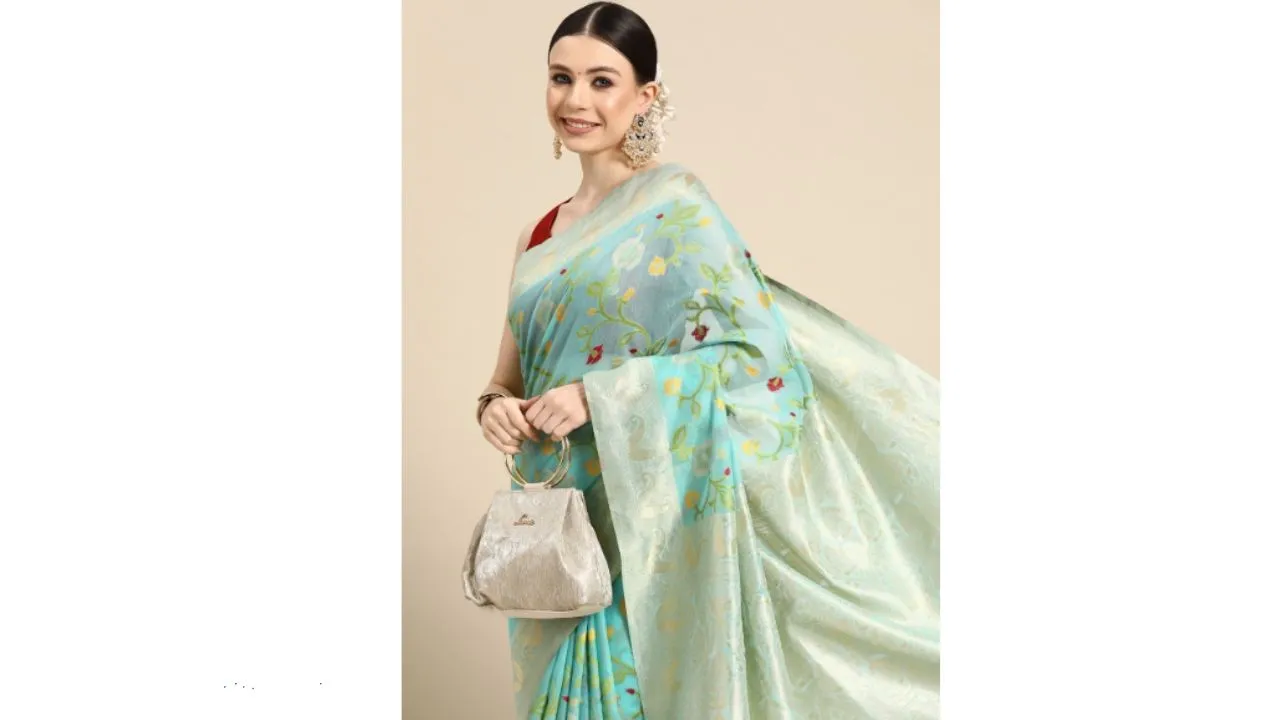 Floral Zari Cotton Jamdani Saree