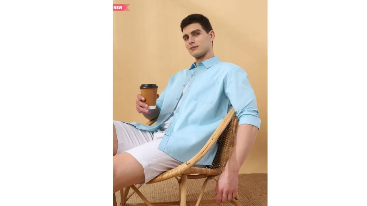 Ice Blue Cotton Casual Shirt