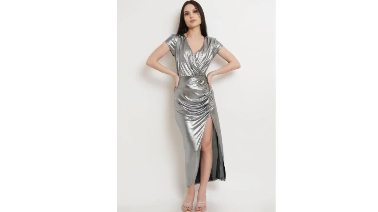 Pleated Wrap Maxi Dress