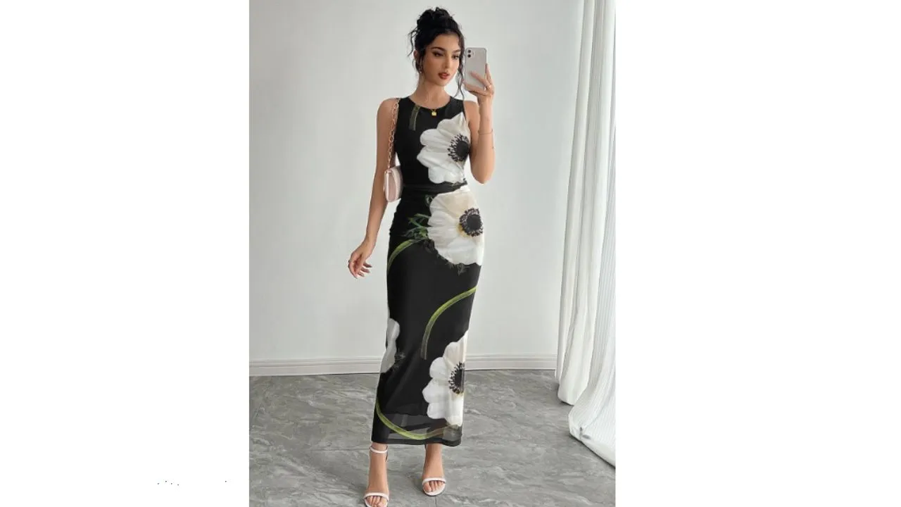 Floral Print Bodycon Maxi Dress
