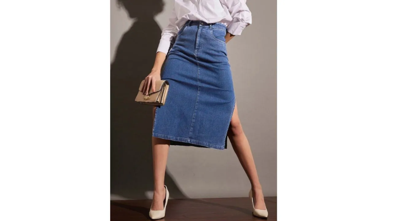 Side Slit A-Line Midi Skirt