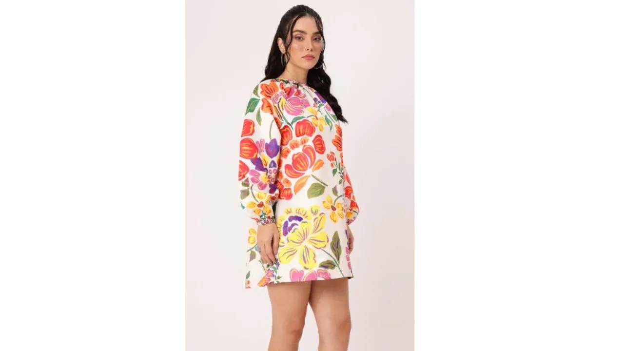 Printed Gathered A-Line Mini Dress