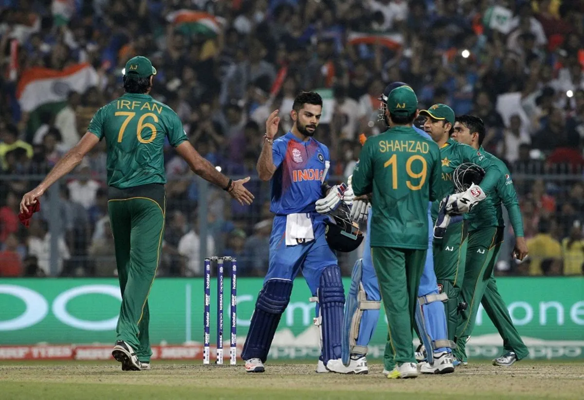 Virat Kohli greets Pakistan's players after the match, India v Pakistan, World T20 2016, Group 2, Kolkata, March 19, 2016
