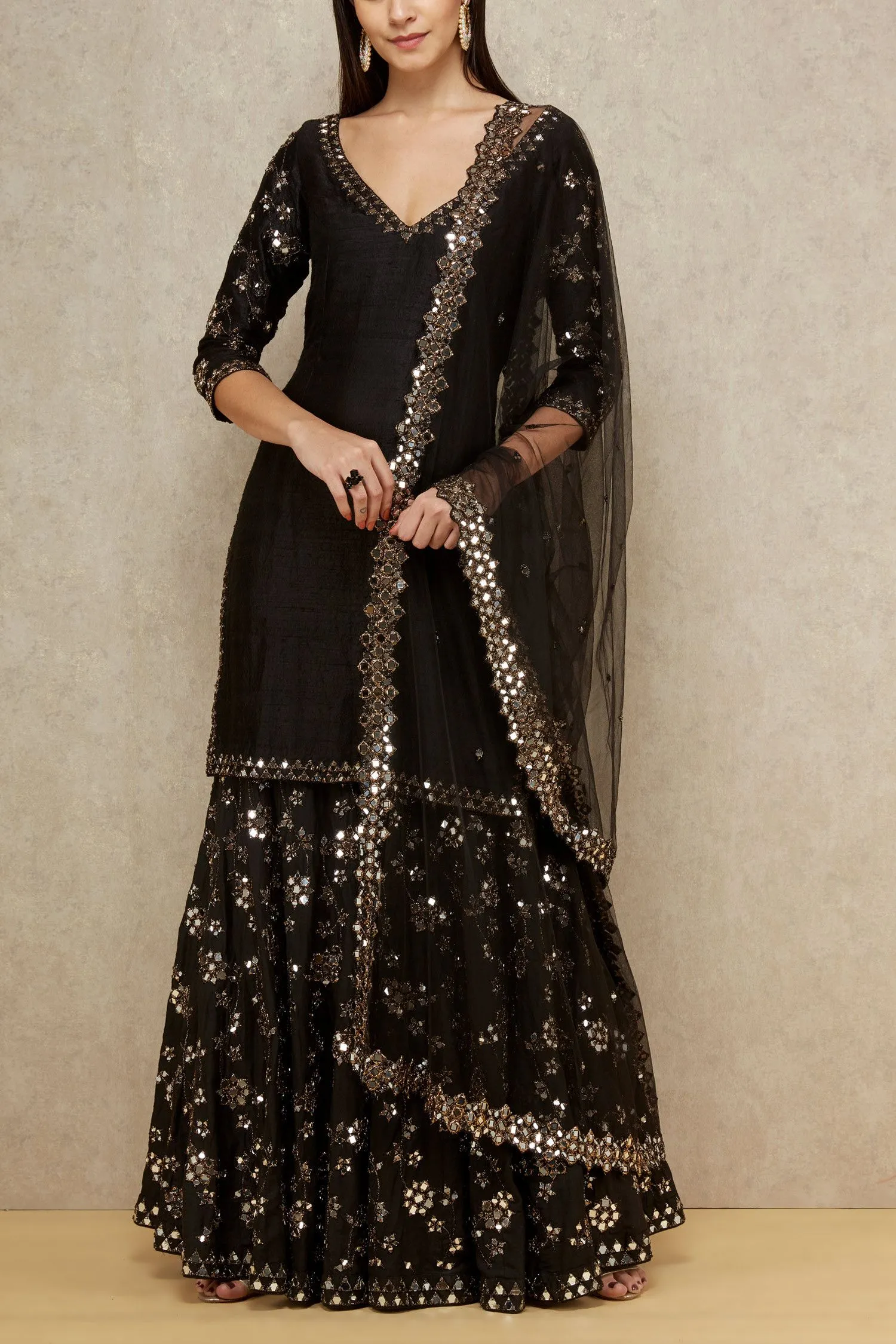 Black embellished sharara set 