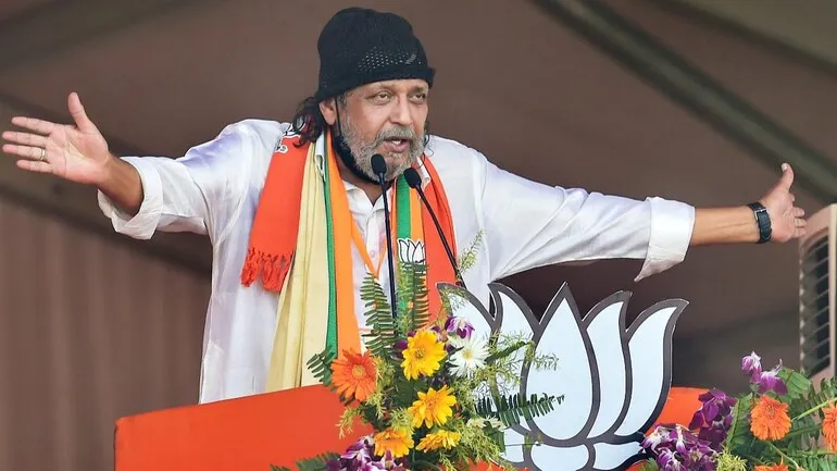 Actor Mithun Chakraborty addressing BJP's Brigade Ground rally in Kolkata on Sunday