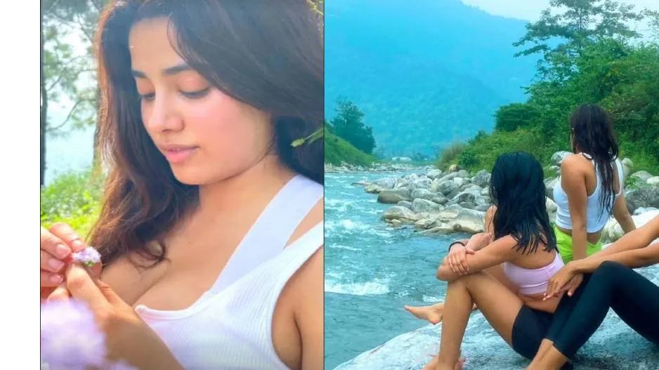 Jahnavi with friend in bank of river