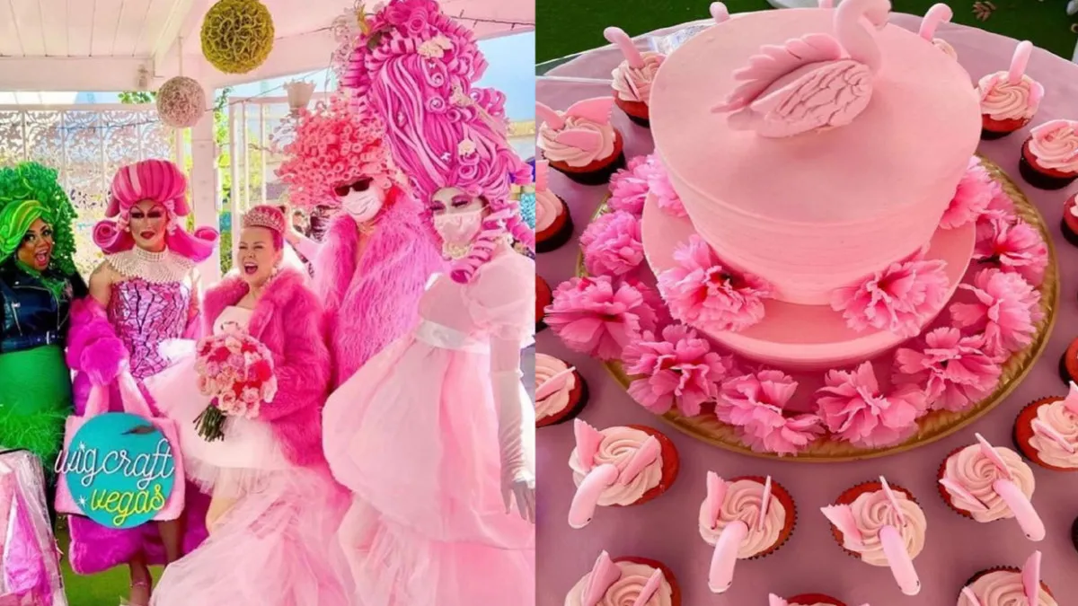 Unique wedding; woman marries pink colour