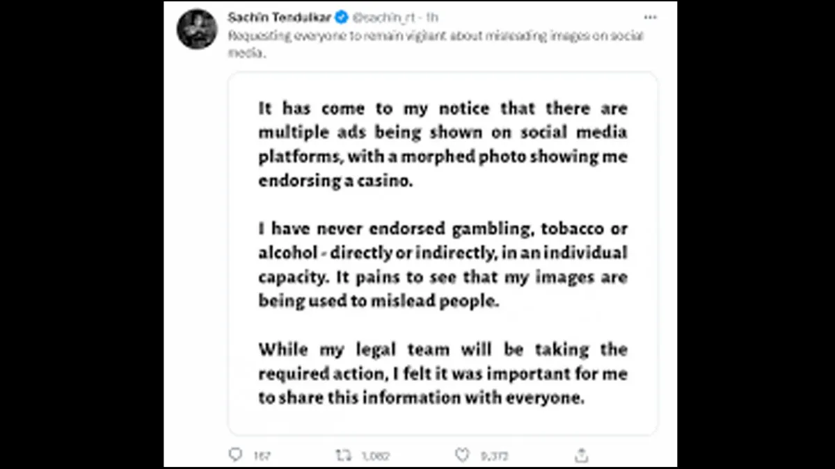 Sachin Tendulkar said never endorsed gambling, tobacco or alcohol; misuse of my photo