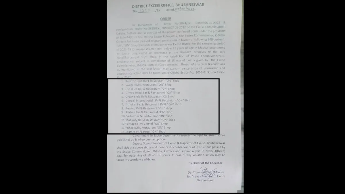 Excise Dept allows 14 dance bars in Bhubaneswar till 12 am