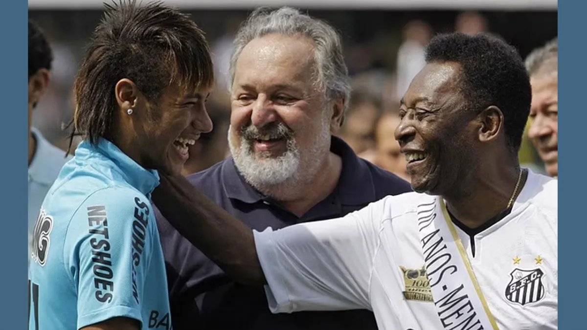 Soccer player Neymar and Brazilian soccer legend Pele