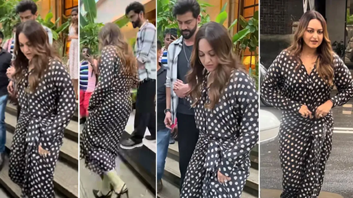 Sonakshi sinha was seen descending stairs holding her husband zahir iqbal hand
