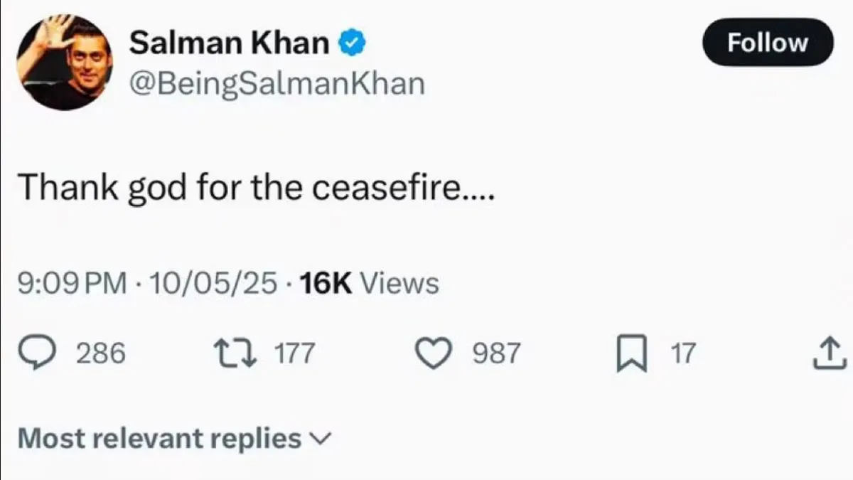 Salman khan reaction on india Pakistan ceasefire 